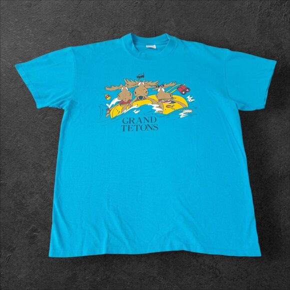 Stedman Other - Vintage Grand‎ Tetons Funny Moose T-Shirt Size XL Singlestitch Sleeves Blue 1988